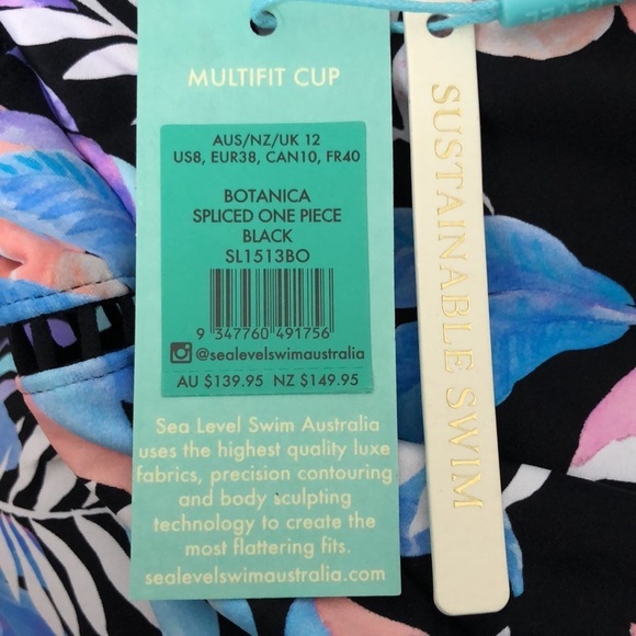 Sea Level Australia Botanical Spliced One Piece Swimsuit Black Multi Size 8 - Picture 9 of 12